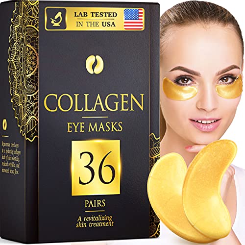 36 Pairs Collagen Under Eye Masks, 24K Gold Under Eye Patches (Reduce Bags and Puffiness), Dark Circles Under Eye Treatment, Eye Masks for Dark Circles and Puffiness, Under Eye Pads for Puffy Eyes