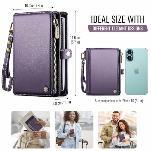 Image of Passport Wallet with AirTag Holder, RFID Blocking Passport Holder for Travel Family, PU Leather Document Organizer with 11 Card Slots & Wrist Strap, Purple