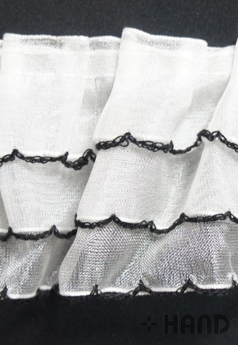 Ruban trois couches blanc Main® à volants avec liseré noir pour couture 5 mètres