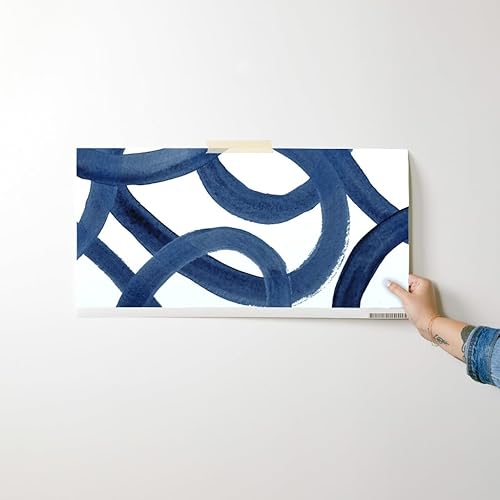 Miniatura 10 de Papel tapiz autoadhesivo de 6 x 2 pies, círculos extra grandes, pintura blanca y azul marino, papel tapiz extraíble Spoonflower