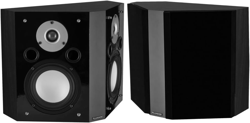 Fluance XLBPBK Wide Dispersion Bipolar Surround Sound Speakers for Home Theater - Black Ash