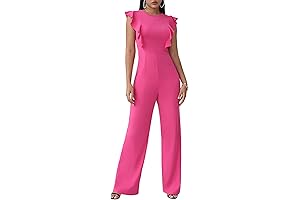 Womens Jumpsuits Romper Crewneck Ruffle Sleeve Pageant Interview Outfit
