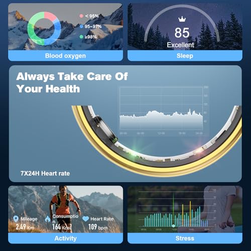 Image of Smart Ring Health Tracker Men /Women, Silver, Size 8 | Fitness Ring Sleep Tracker, Fast Charging for Long-Lasting Use, Pedometer Exercise, Monitor Sleep, Heart Rate, Stress