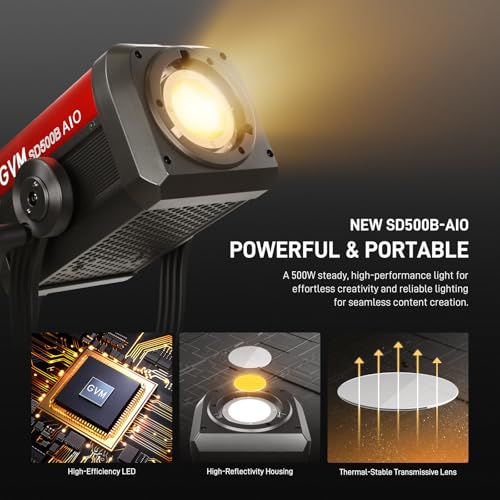 Image of GVM 500W LED Video Light with APP Bluetooth Control, 2700K-6800K CCT, 227040lux@1m, Studio Photography Lighting with Bowen Mount, Continuous Output Lighting with Standard Cover, CRI 97+,COB Lamp Beads