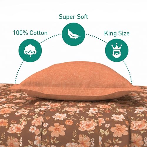 Image of MYTRIDENT Soft Comfort Bedsheet for Double Bed, 100% Cotton Bedsheet, 180 TC, Soft and Breathable, King Size Bedsheet with 2 Pillow Covers - Charlotte