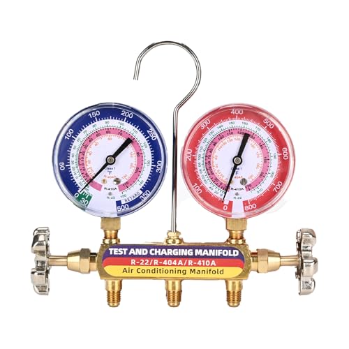 Image of 2026 Upgrade 42001 Test and Charging Manifold, for R-22 /R-404A /R-410A | HVAC Manifold Gauge Set with 3-1 /8 inch (80 mm) Color-Coded Gauges, A /C Manifold Gauges, 2-Valve, Manifold Only