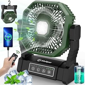10000mAh Camping Fan Rechargeable with LED Lantern, Battery Operated Fan Outdoor Camping Fans for Tents with Remote & Hook, 4 Speed Powerful USB Table Fan for Fishing, Camping, Travel, Jobsite (Black)