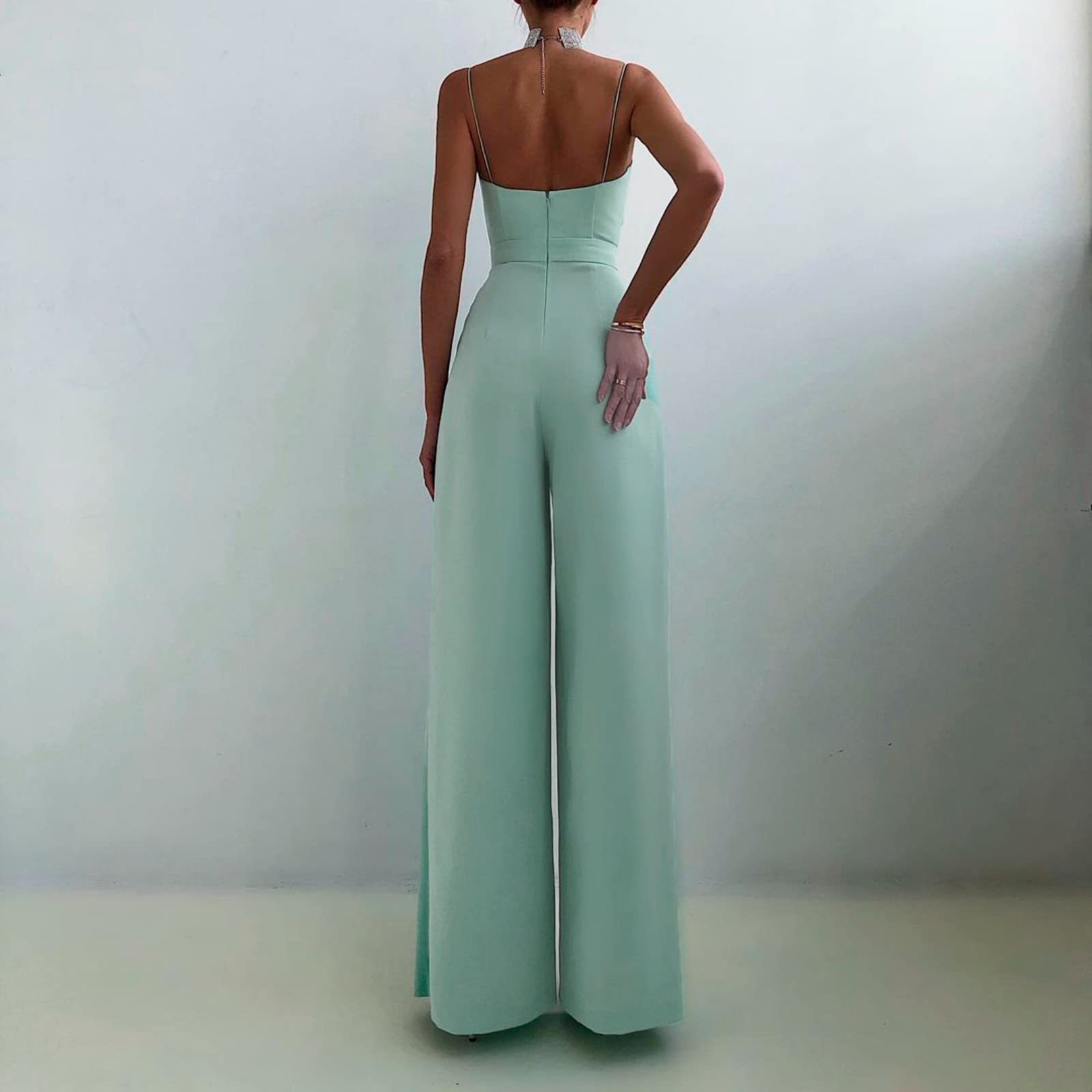 Jumpsuit Donna Elegante Da Sera Jumpsuit Tutina Tute Larghe a Gamba Larga Tuta Lunga Abito Senza Maniche Jumpsuit Retro Pantaloni Larghi Jumpsuit Cocktail Overall Cerimonia Con Maniche Corte