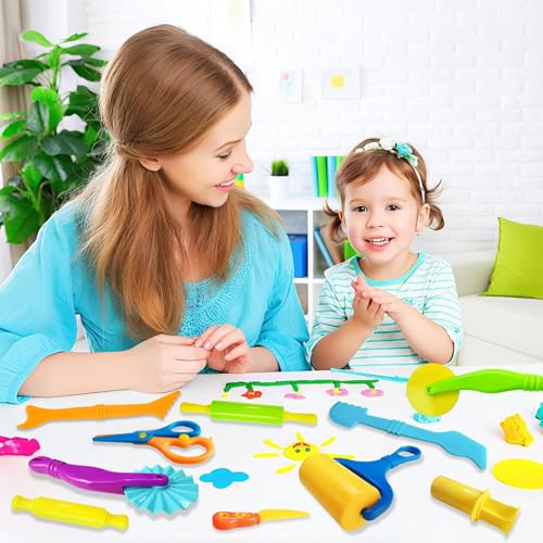 Dough Tool Set, 13Pcs Dough and Clay Play Tools Kit for Kids, Modeling Clay Accessories Includes Safety Scissors, Rolling Pins, Plastic Knife, Dough Extruder & Rollers