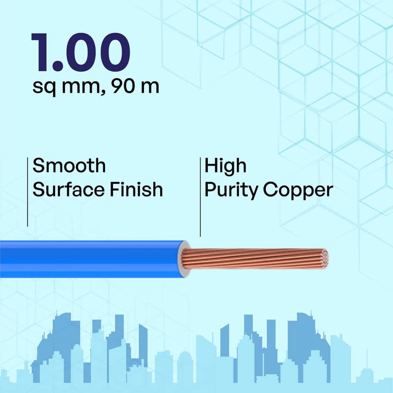 Image of Etira 1sqmm 90M coil | Flame Retardant | 99.97% high purity copper | PVC insulated housewire [Blue]