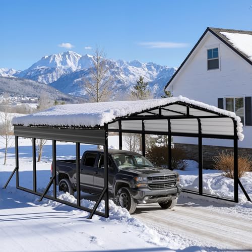 Image of 12x20 FT Heavy Duty Metal Carport Kit, Reinforced Frame Carport with Anchors, for Trucks, Boats, RV, Tractor, 100MPH Wind & 35PSF Snow Rating, Easy Assembly