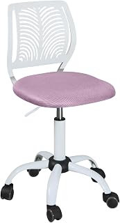Kayelles Silla Oficina niños - Junior, Altura Ajustable, Asiento de Malla Textil Transpirable Acolchado, Giratorio 360° SAWI (Blanco y Rosa)