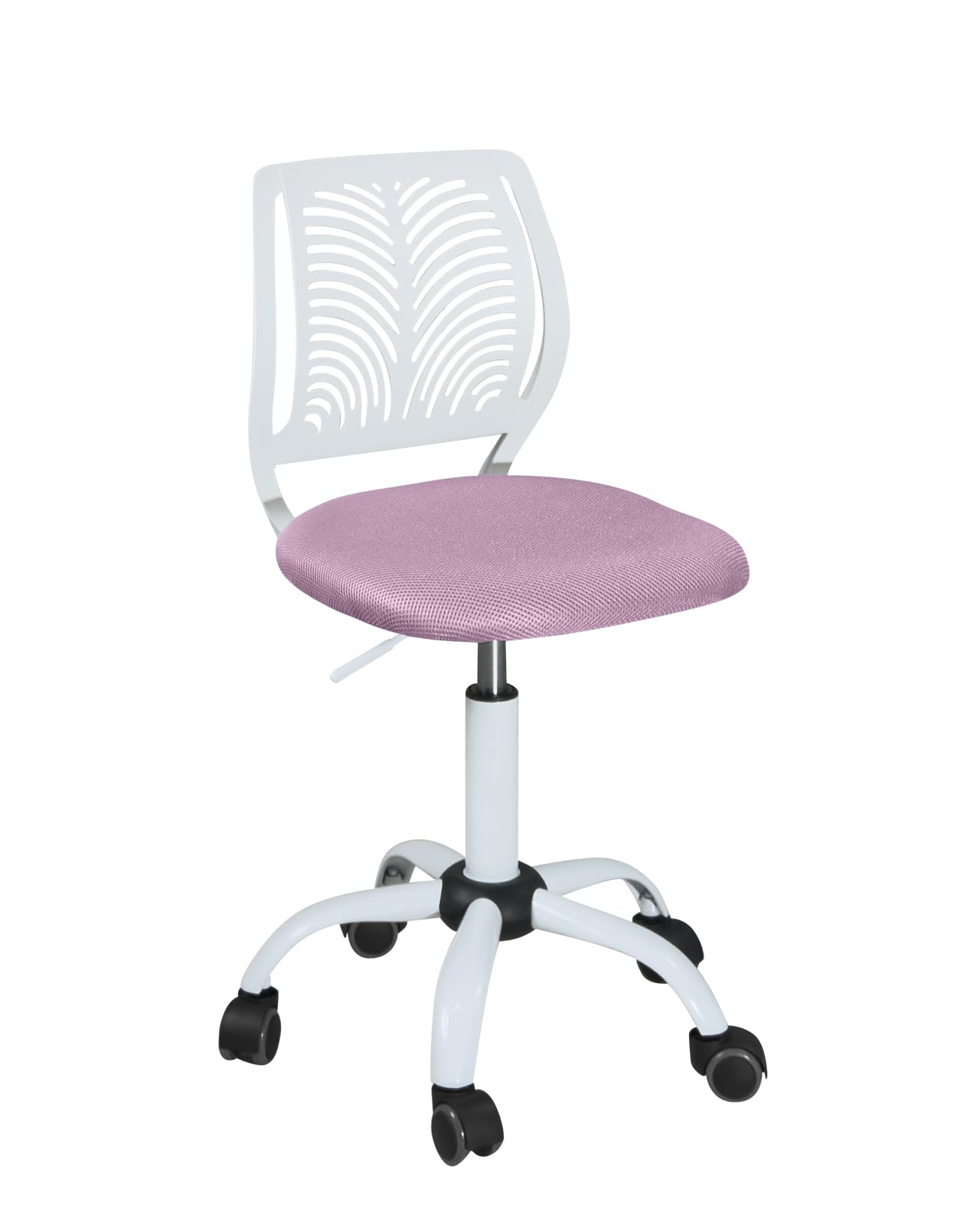 Kayelles Silla Oficina niños - Junior, Altura Ajustable, Asiento de Malla Textil Transpirable Acolchado, Giratorio 360° SAWI (Blanco y Rosa)