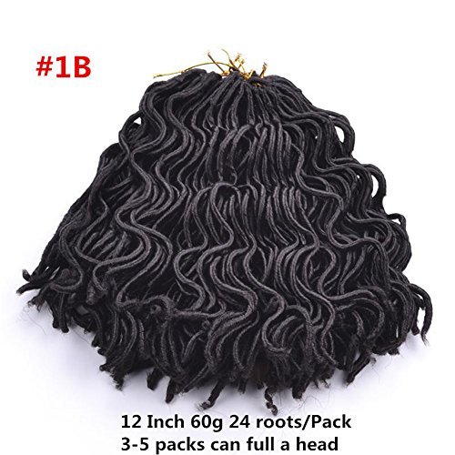 Mtmei Hair 5Packs/Lot Faux Locs curly Hair Crochet Braids,24 strands/pack Synthetic Braiding Hair extensions high temperature Fiber (12 Inch, #1B)