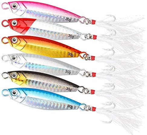 DAGEZI 1oz Spoon Fishing Lure Set Metal Jig Hard Bait Saltwater Bass Fishing Lures Set 6pcs with Bag (1oz, Color-B)