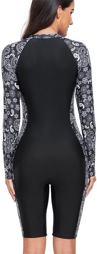 Women's Long Sleeve Rash Guard Swimsuits Zipper One Piece Athletic Surfing Bathing Suits Tummy Control Swimwear UPF50+