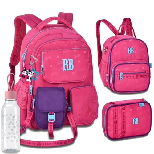 Kit Mochila Escolar Rebecca Bonbon RB 26223 Rosa Shoulder bag destacavel com Lancheira, Estojo box e Garrafinha coleção 2026