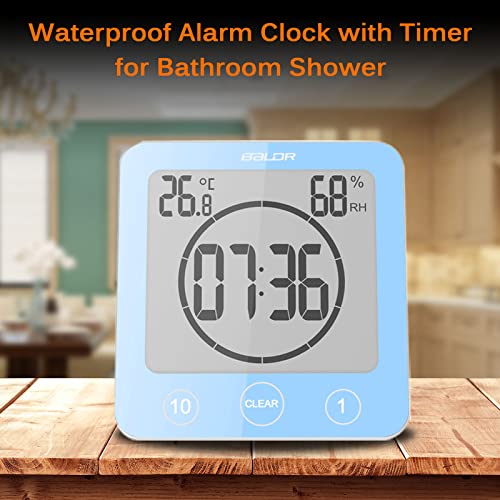 Sunsbell Shower Wall Clock Waterproof Digital Temperature Humidity Display With Suction Cup, Touch Screen Timer For Kitchen Bathroom (Blue) #TOP6