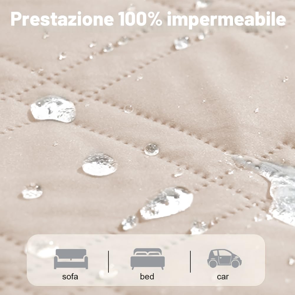 DUJUIKE Copridivano 100% impermeabile per cani, coperta per animali domestici, protezione per mobili per bambini e animali domestici, con fondo antiscivolo, per 3 posti (Crema, 132 x 208 cm)