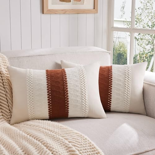 ZeeMart 2 Pack Boho Lumbar Pillow Covers, Contrast Terracota 12x20in