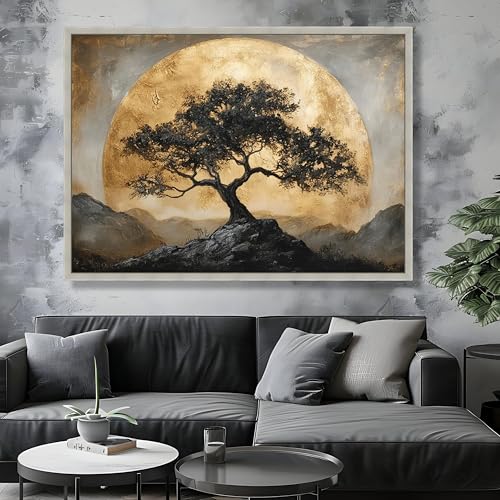 Tableau Arbre Solitaire paysage naturel sur toile 80x110 cm avec cadre