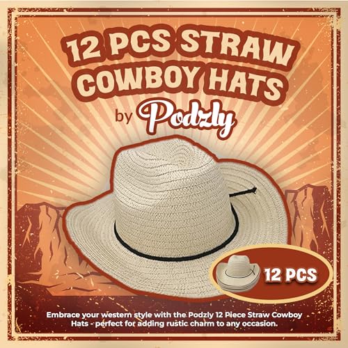 Podzly PZ755102 12 Pieces 24 Inch Straw Cowboy Hats thumb #1
