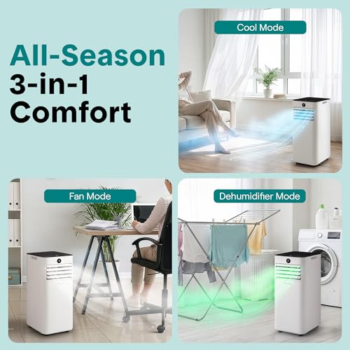 Image of SereneLife Portable Air Conditioner 10,000 BTU | 3-in-1 Cooling, Fan and Dehumidifier | 24-H Timer with up to 450 sq ft Coverage | AC Unit for Bedroom, Home & Office | Includes Window Kit & Remote