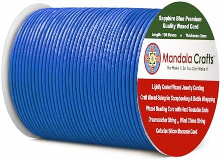 Mandala Crafts 2mm Sapphire Blue Cotton Waxed Cord for Jewelry Making, 109 Yards – Waxed Cotton String for Decorative Knottin