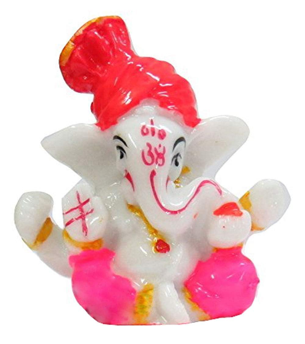 Satre Online And Marketing Red,Yellow,Blue,White Polyresin Mini Pheta Ganesha 2.6 In, Ganpati Idol(Multicolor)
