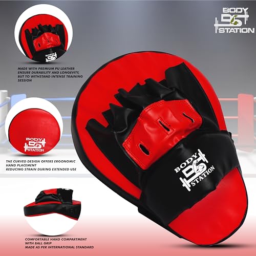 Image of Curved Focus Pad for Boxing, MMA, Karate, Taekwondo, Muay Thai, Kickboxing, Wushu, Aerobics Punch Mitts for Martial Arts Training, Bag Punching & Practice (Red)