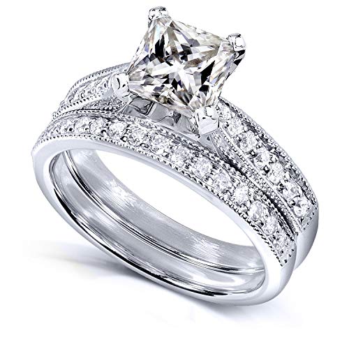 Kobelli Princess Moissanite Vintage Style Bridal Set 2 1/8 CTW 14k White Gold2