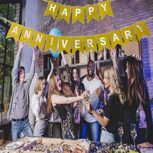 Image of Happy Anniversary Banner Gold Glitter Banner for Anniversary Party Birthday Wedding Decorations
