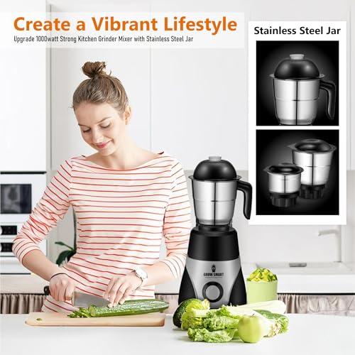 Image of Megagrind Powerful 1100W Juicer Mixer Grinder With 4 Jars (3 Stainless Steel Jars + 1 Fruit Filter Jar) Unbeatable Toughness (Black & Grey)1 Years Warranty