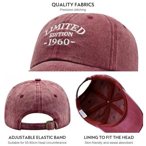 Image of 65th Birthday Gifts for Women, Happy 65th Birthday Decorations Men Woman, 65 Year Old Gift Ideas, Vintage 1960 Birthday Baseball Caps Adjustable, Washed Cotton Hats for Mom Wife Aunt Sister Friends