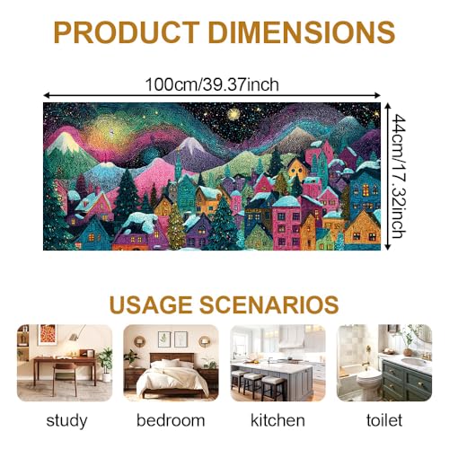 Image of Colorful Folk Art Winter Village Window Film 39.37x17.32in Cling