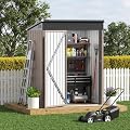 ZEXGONEST 5 x 3 FT Outdoor Storage Shed, Waterproof Metal Garden Tool Shed with Sloped Roof, Lockable Door & Air Vents for Backyard Patio Lawn, Brown