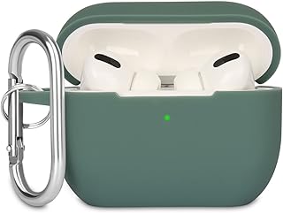 KOKOKA Case Cover Compatible with Airpods Pro, Soft Silicone Skin Case Cover Shock-Absorbing Protective Case for Airpods Pro 2019 with Carabiner, Front LED Visible, Deep Green