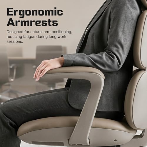Image of DROGO Cloud Ergonomic Office Chair for Work from Home | Premium Vegan Leather with 3-Section High Backrest Cushion | Computer Chair with 4 Recline Tilt-Lock Positions & Heavy Duty Metal Base (Beige)