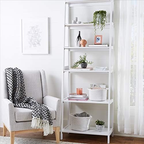 Amazon Basics Classic 5-Tier Open Bookcase with Solid Rubber Wood - White