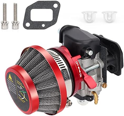 15mm Carburetor Upgrade Kit Air Filter Set Compatible with 2 Stroke 43cc 47cc 49cc Standup Gas Scooter ATV Quad Pocket Bike XG-550 BladeZ Moby X Red