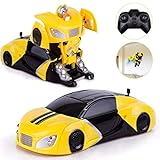Conversor de juguete de control remoto de coches: Con dos deformaciones de la novela coche teledirigido, este coche de juguete puede cambiar a un robot mediante un clic de un botón, que también es compatible con la función de la deformación durante la conducción.carrocería del vehículo está equipado con faros de LED que se iluminan cuando se conduce.Se trata de un vehículo de juguete muy interesante para los niños.