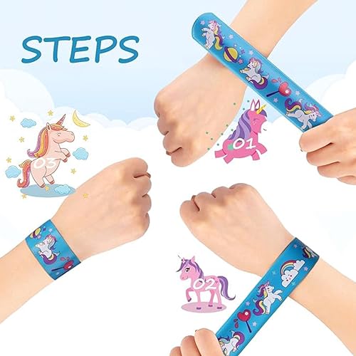 Image of PARTEET (12 PCS Unicorn Theme Slap Bands for Kids|Colorful Unicorn Design Slap Bracelets, Snap Wristband, Scale Band|Party Favours & Return Gifts for Boys & Girls | Birthday Return Gifts For Kids