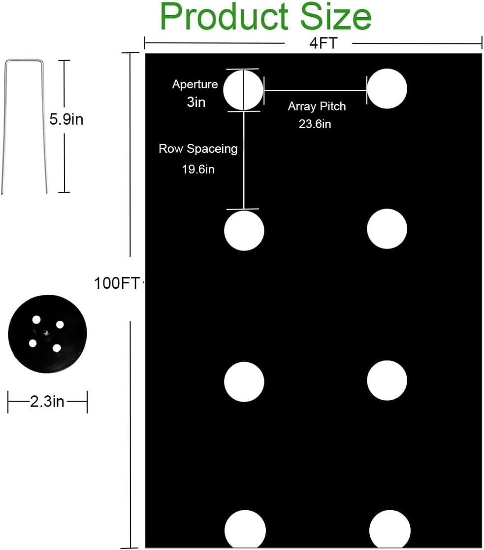 gardtree 4ftx100ft Two Line Planting Holes Weed Barrier Landscape Fabric, 3.2oz Woven Geotextile Weed Control Cloth Mat for Eggplant, Cucumber, Tomato, Pepper,etc..