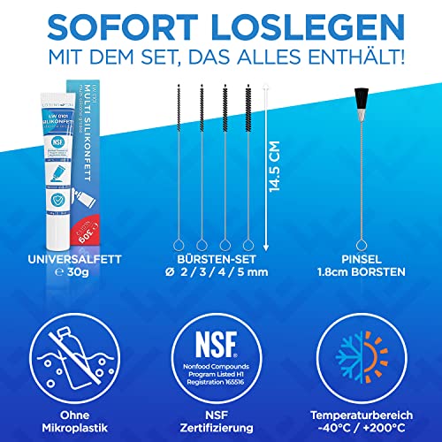 LOBENSWERK 30g Silikonfett für Kaffeevollautomaten [inkl. Milchschlauchbürsten] Schmierfett für Armaturen, Dichtungen, O-Ringe - Armaturenfett - universell anwendbar