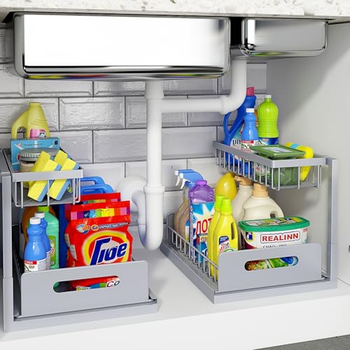 REALINN Under Sink Organizer, Pull Out Cabinet Organizer 2 Tier