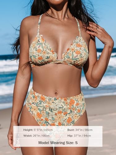Image of CUPSHE Bikini Set for Women Bathing Suit High Waisted Scalloped V Neck Two Pieces Swimsuit