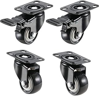 SPYLOCK High Grade PU Swivel Caster Wheels 1.5 Inch 360 Degree Rotation Soft Rolling with 2 Brake and 2 Free Wheels Heavy Duty Trolley Furniture Caster Set