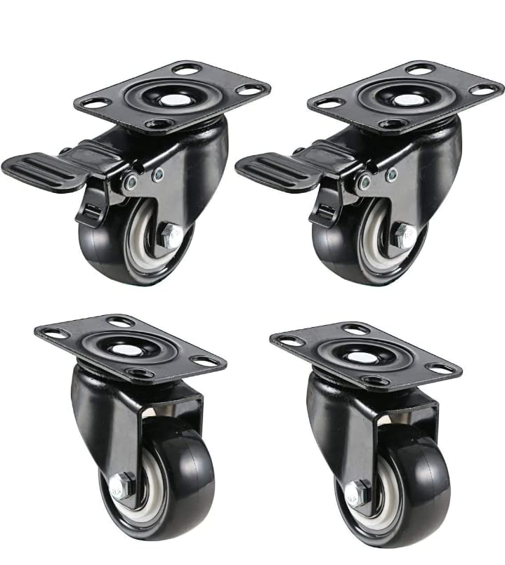 Image of High Grade PU Swivel Caster Wheels 1.5 Inch | 360 Degree Rotation | Soft Rolling with 2 Brake and 2 Free Wheels | Heavy Duty Trolley Furniture Caster Set