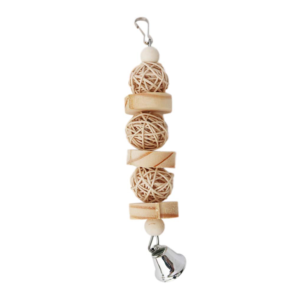 NEWFT Chewing Toy Rattan Wooden Blocks with Hanging Rope Colorful Entertainment for Parakeet Conure