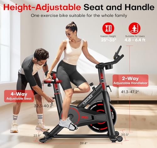 Image of CHAOKE Exercise Bike, Quiet Adjustable Magnetic Stationary Bike for Home Cardio with App Compatible, 350LB Weight Capacity Indoor Cycling Bike with Large Seat, Dumbbell Rack, Pull Cords & LCD Display